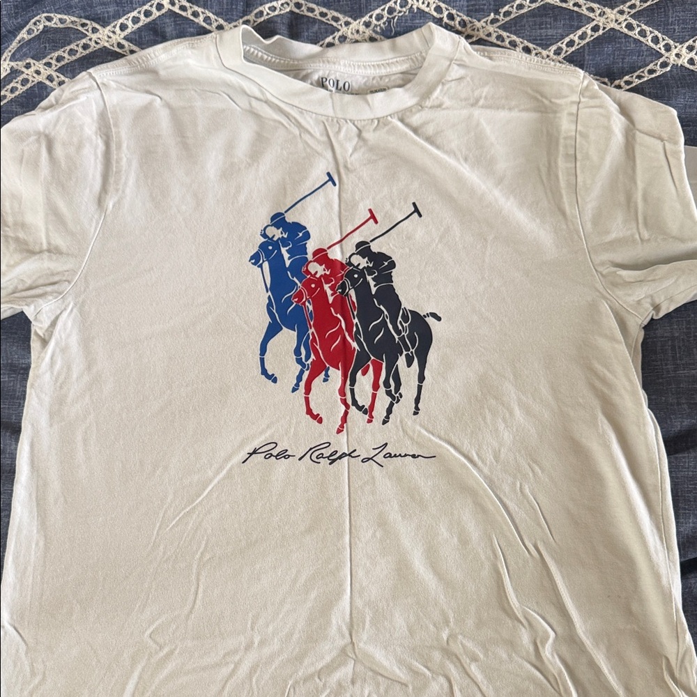 Polo by Ralph Lauren Men's Tee with Blue, Red, and Black Design